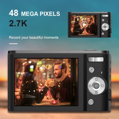 Digitalkamera 2.7K 48MP 1080P, 16x zoom, anti-shake, ansiktsgjenkjenning Sort