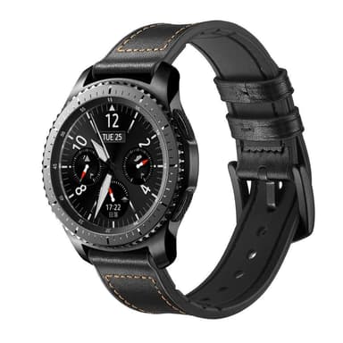 Klokkereim i sort lær til Samsung Gear S3 Classic, Frontier, Galaxy Watch 22 mm
