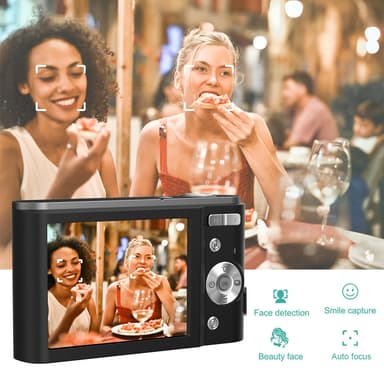 Digitalkamera 2.7K 48MP 1080P, 16x zoom, anti-shake, ansiktsgjenkjenning Sort