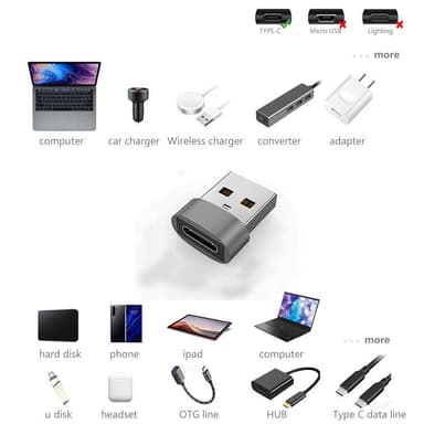 USB-C til USB 2.0-adapter Mørk grå