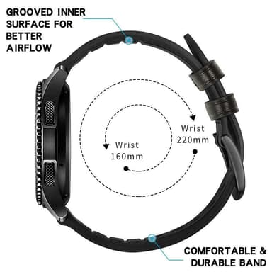 Klokkereim i sort lær til Samsung Gear S3 Classic, Frontier, Galaxy Watch 22 mm