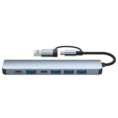 USB-C / USB-hub 7-porter USB3.0 for Windows MacOS Grå