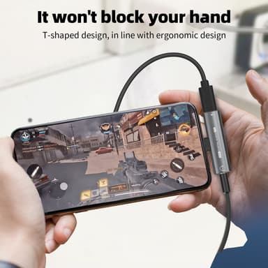 USB-C til 3,5 mm adapter for hodetelefoner og lader Grå