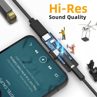 USB-C til 3,5 mm adapter for hodetelefoner og lader Grå