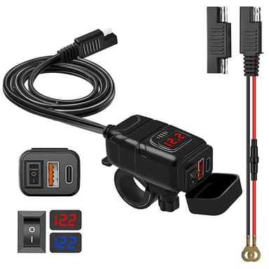 USB-C / USB hurtiglader for bil og motorsykkel Sort