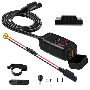 USB-C / USB hurtiglader for bil og motorsykkel Sort