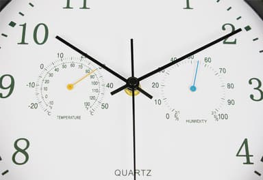 Stillegående veggklokke med termometer og hygrometer Sort