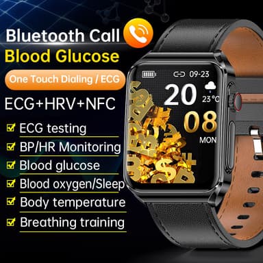 Smartklokke med EKG-hjerteovervåking/Bluetooth-ringing/Bluetooth-musikk Sort