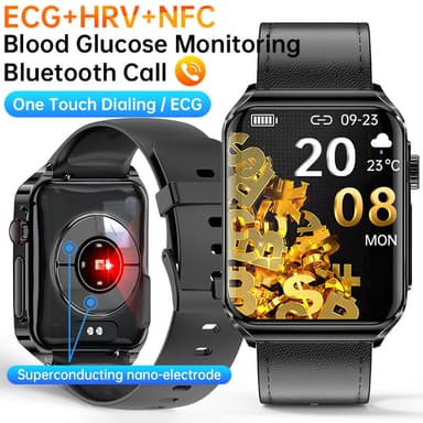 Smartklokke med EKG-hjerteovervåking/Bluetooth-ringing/Bluetooth-musikk Sort