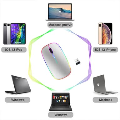 Trådløs datamus med Bluetooth / wifi Sølv