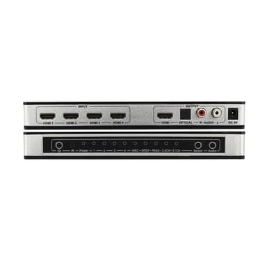 HDMI 4x1 koblingsboks og lyddeler UHD 4K 3D HDMI 2.0 ARC Toslink + RCA