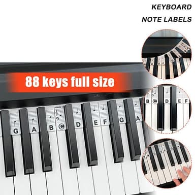 Avtakbare piano- og keyboardetiketter, 88 tangenter Hvit