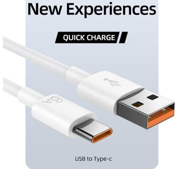 Superrask ladekabel USB-C 66W 6A, Kompatibel med Huawei, Xiaomi Hvit 1 m