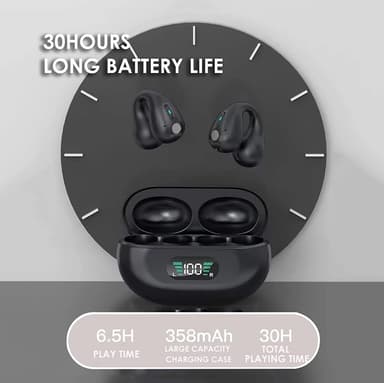 Trådløse ørepropper med klips Bluetooth 5.3 Hvit
