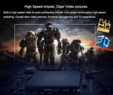 HDMI 4x1 koblingsboks og lyddeler UHD 4K 3D HDMI 2.0 ARC Toslink + RCA