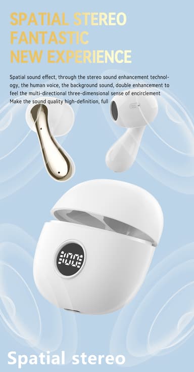 Trådløse in-ear-hodetelefoner med Bluetooth 5.3, støyreduksjon og ladeveske Rosa
