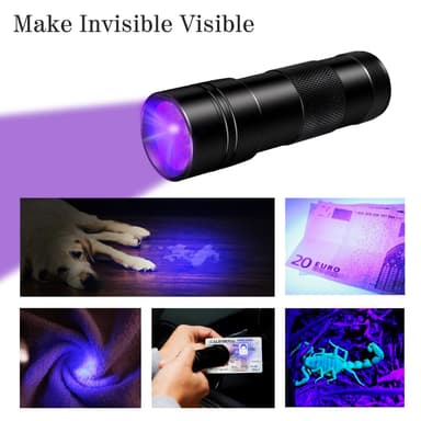 UV-lommelykt med 12 lysdioder 395 nm Sort