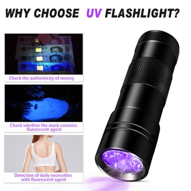 UV-lommelykt med 12 lysdioder 395 nm Sort