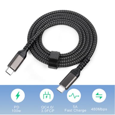 Kabel, USB-C til USB-C 5A/20V PD 100W Sort 2 m
