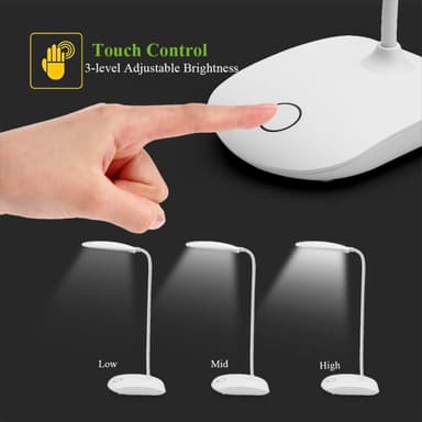 Bordlampe som kan roteres og dimmes, med USB (LED) - hvit