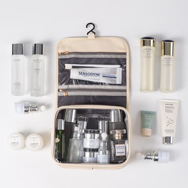 Hengende toalettmappe, kosmetikkveske for reise Beige
