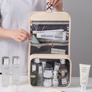 Hengende toalettmappe, kosmetikkveske for reise Beige