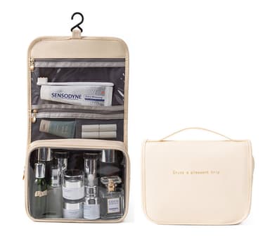 Hengende toalettmappe, kosmetikkveske for reise Beige