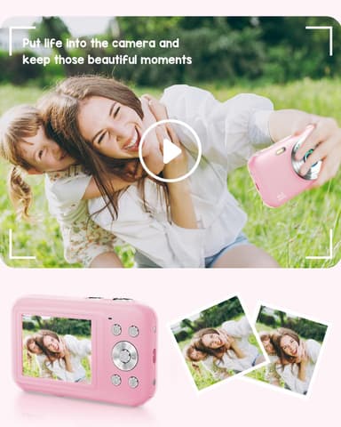 Digitalkamera 1080P 44MP 16x zoom 2,4-tommers skjerm, 32 GB minnekort Rosa