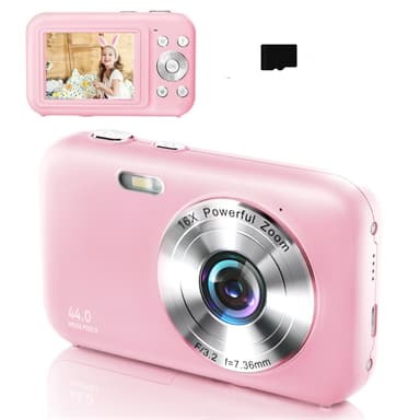Digitalkamera 1080P 44MP 16x zoom 2,4-tommers skjerm, 32 GB minnekort Rosa