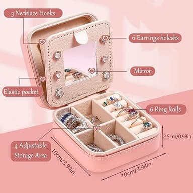 Reise smykkeskrin etui med speil Rosa Model B