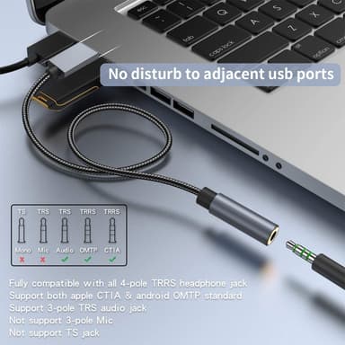 Overgangskabel for lyd, USB til 3,5 mm Grå