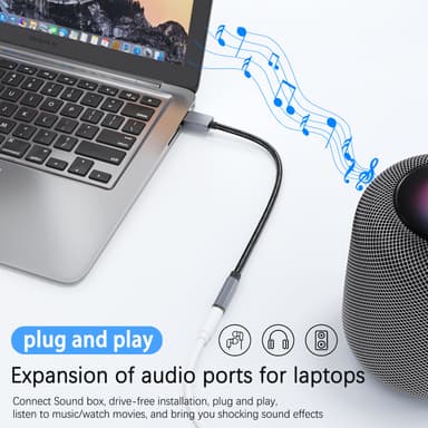 Overgangskabel for lyd, USB til 3,5 mm Grå