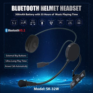 Handsfree-sett til motorsykkelhjelm Bluetooth 5.2 Sort