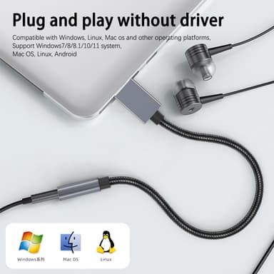 Overgangskabel for lyd, USB til 3,5 mm Grå