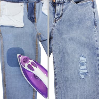 Firkantede påstrykningslapper for jeans 5-pack Denim blå 5x7.5 cm