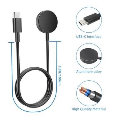 Lader (USB-C) til Samsung Galaxy Watch 3/4/5/6/7, Active 1/2 Sort