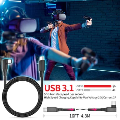Overgangskabel USB-C for Oculus Quest 2 Black 5 meter