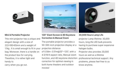 WiFi Bluetooth miniprojektor D100 Full HD 1080P