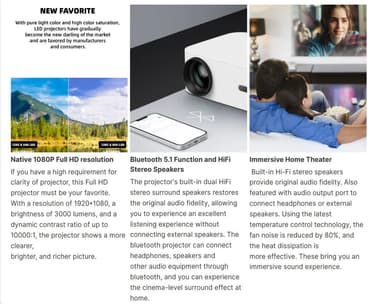 WiFi Bluetooth miniprojektor D100 Full HD 1080P