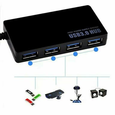 USB 3.0-hub med 4 porter Svart