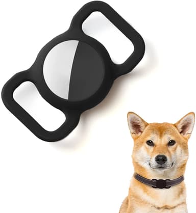 Apple AirTag deksel til hundekjede i sort silikon 2-pakning
