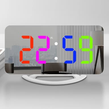 Digital vekkerklokke med speiloverflate, ulike lysstyrker og RGB-farger