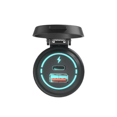 Billader 12V/24V QC3.0 med beskyttelsesdeksel Sort