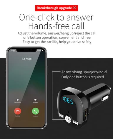 FM-sender til bilen - Bluetooth-adapter med QC3.0 mobillader