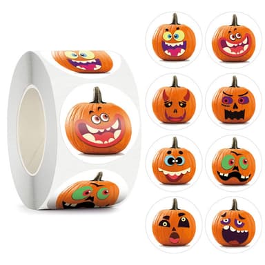 Halloween-klistremerker med gresskar 1 rull/500 stk Oransje