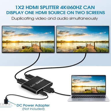 HDMI-splitter 1x2 for 2 skjermer 3D / 4K / 1080p