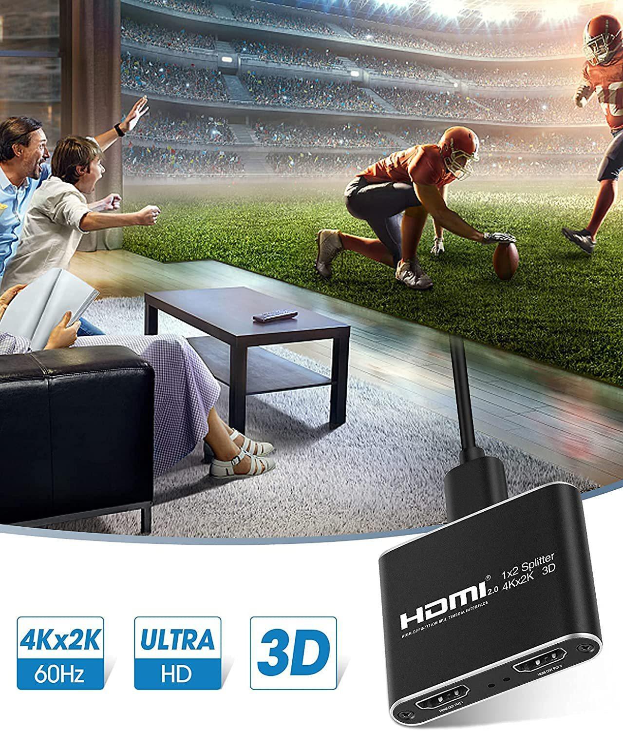 HDMI-splitter 1x2 for 2 skjermer 3D / 4K / 1080p