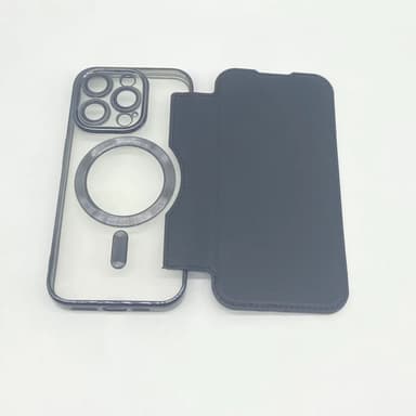 Trådløs magnetisk skinnveske til mobiltelefon. Sort iPhone 15 Pro Max