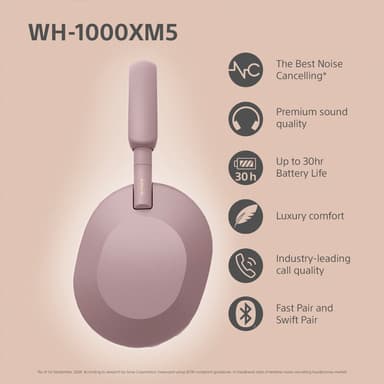 Sony WH-1000XM5 trådløse around-ear hodetelefoner (smoky pink)