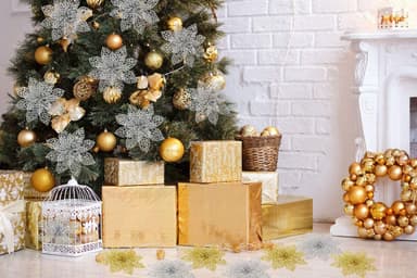 Glitter juleblomster plast sølv 10 deler